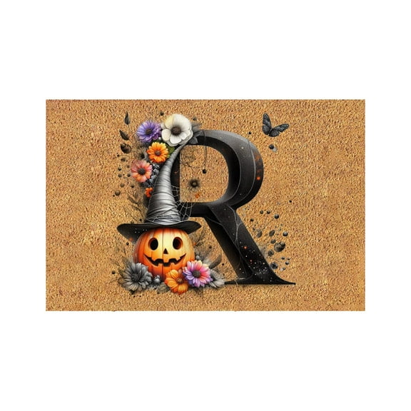 Nmdmisc Halloween Door Mat 24"x16" Monogram Pumpkin Face Welcome Mat for Indoor Outdoor Entrance Halloween Decorative Initial Letter Doormat Floor Mat Halloween Decorations