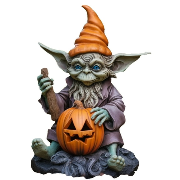 Nmdmisc Halloween Elf Dwarf Pumpkin Figurines with Light,Light Up Pumpkin Gnome Decor Funny Gnomes Statues Home Decor 5.5" Pumpkin Alien Halloween Resin Figures Indoor Outdoor Table Decor