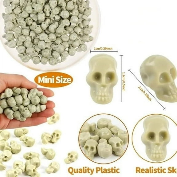 Nmdmisc Halloween Mini Plastic Skull Heads Miniature Figurines Skulls Heads Ornamets Halloween Decorations For DIY Halloween Crafts Home Prank Props Party Favors 50pc