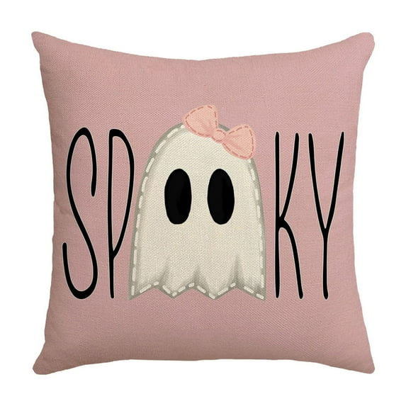 Nmdmisc Halloween Pillow Covers 18x18Inch Cute Pink Ghost Bowknot Stripe Striped Print Throw Pillows Outdoor Halloween Decorative Pillow Case Linen Cushion Covers Rustic Decor for Couch Sofa Bed