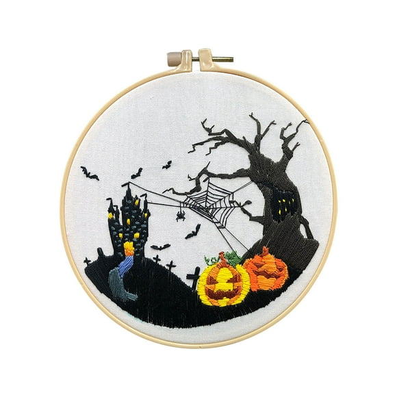 Nmdmisc Halloween Skull Pumpkin Embroidery Kit for Adults Beginner, Cross Stitch Kits for Embroidery Starters with Skull Patterns Include Embroidery Hoop, Cloth Thread Needles