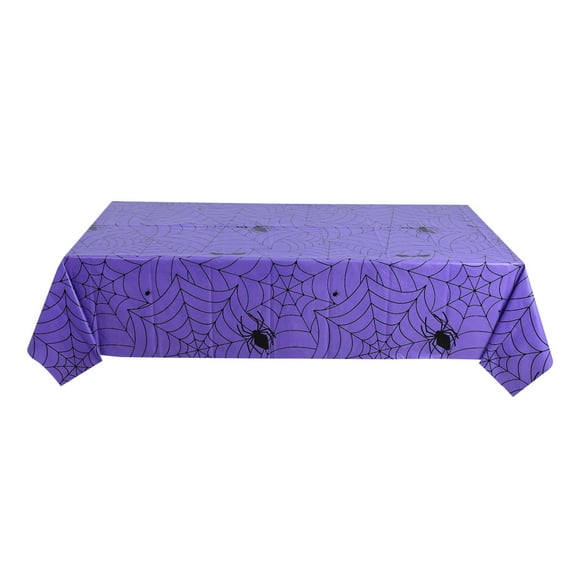 Nmdmisc Halloween Spiderweb Tablecloth Rectangular Plastic Spider Web Table Cloth Large Size Table Covers for Home Decor Halloween Party Decorations 54"x108" (Purple)