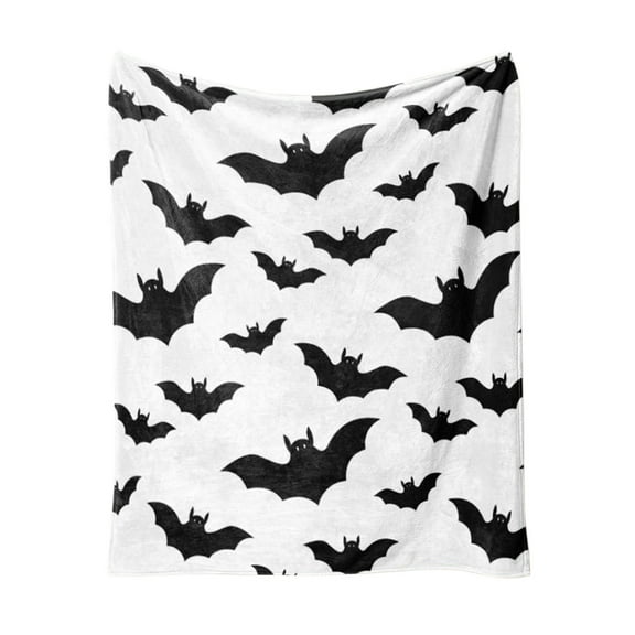 Nmdmisc Halloween Theme Bat Throw Blanket 40x30 Inch, White Bat in Black Night Spooky Festival Cozy and Soft Plush Warm Blankets for Bed Couch Living Room Sofa Chair