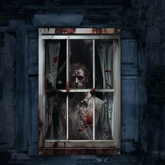 Honeeladyy Halloween Window Decorations 37"x41" Window Door Wall Cover,Halloween Horror Curtain Banner Background Cloth,Scary Halloween Decorations Indoor Outdoor Party Decor