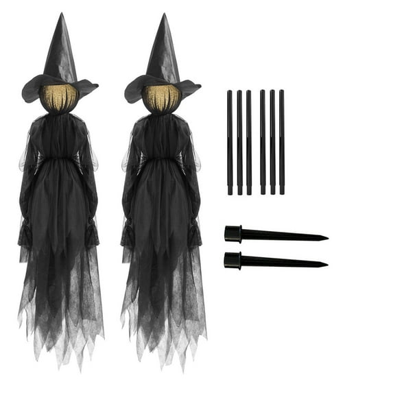 Nmdmisc Halloween Witch Decorations, Witch Halloween Decorations Outdoor with Multicolored Lights, Scary Halloween Witch Decor for Garden Yard Lawn House (2Pcs)
