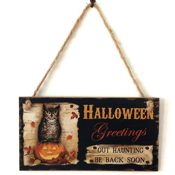 Nmdmisc Halloween Wooden Sign Plaque Door Wall Hanging Decorations,Halloween Theme Friendship Wooden Pendant Decoration Home Decoration Card (7.9*3.9in)