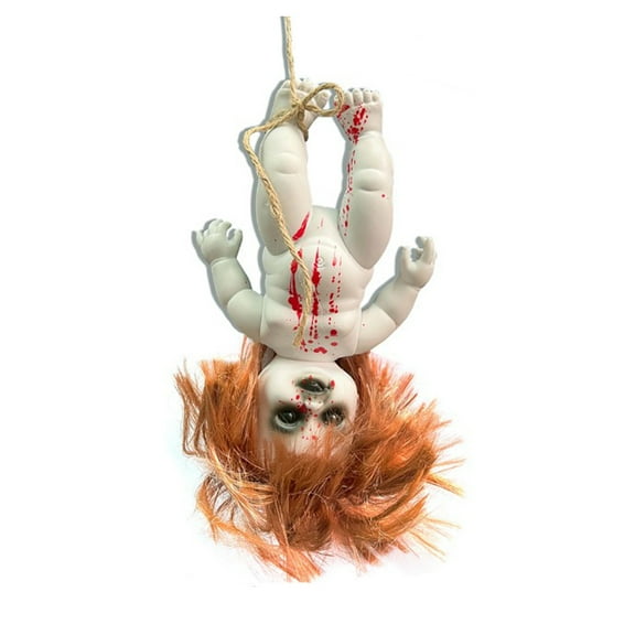 Nmdmisc Halloween Zombie Baby Doll Scary Ghost Haunted Doll Creepy Haunted House Adornment Hanging Ornament Prop for Halloween Decor (Girl-9.84inch)