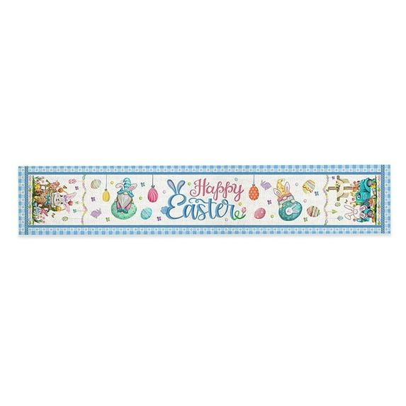 Nmdmisc Happy Easter Eggs Truck Table Runner,Easter Jesus Cross Buffalo Plaid Table Runner,Easter Spring Dining Room Table Decor for Kitchen Farmhouse Home Party (82.6 * 13 in)