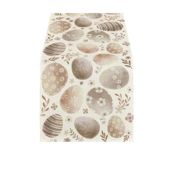 Nmdmisc Happy Easter Table Runner (12.9x47.2) - Neutral Egg Runner Design - Easter Party Decoration Supplies - Spring Table Decor for Indoor & Outdoor Home Party