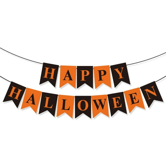 Nmdmisc Happy Halloween Banner Halloween Black and Orange Bunting Banner Garland for Halloween Party Decorations Halloween Decor for Mantle Fireplace Wall Party Supplies