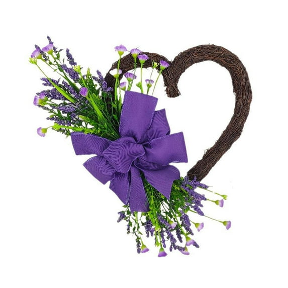 Nmdmisc Heart Shaped Valentine's Day Wreath Purple Forsythia Flower Wreath Mother's Day Wreath Wall Door Hanging Decor Valentine's Day Wedding Decoration…
