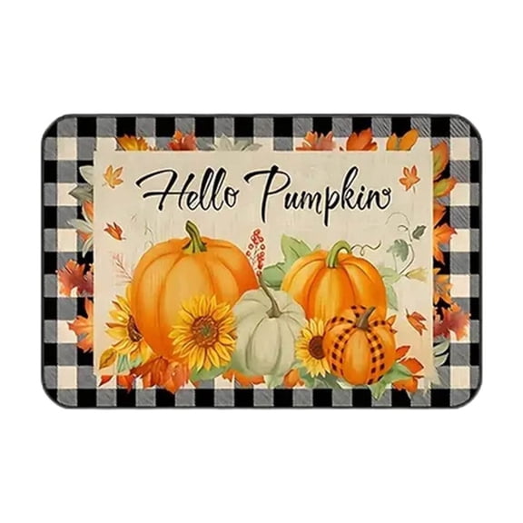 EWSFHUI Hello Pumpkin Kitchen Mat Autumn Kitchen Rugs Thanksgiving Door Mats, Home Fall Holiday Party Autumn Maple Leaves Harvest Thankful Grateful Blessed Floor Mat,24x16 in