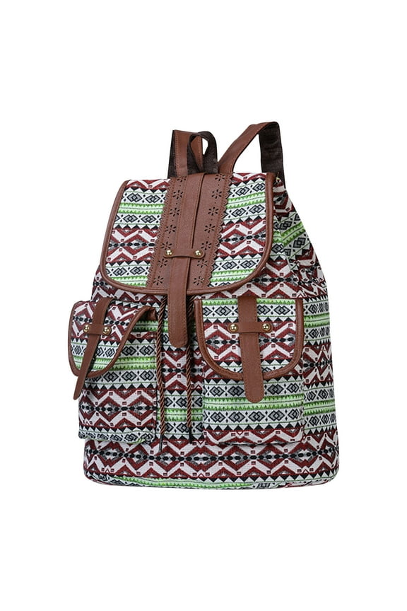 Hippie Canvas Women Backpack Purse- Boho Style Ethnic Drawstring Causal Double Shoulder Vintage Travel Daypack
