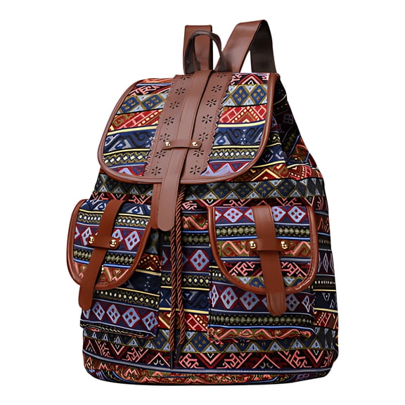 EWSFHUI Hippie Canvas Women Backpack Purse- Boho Style Ethnic Drawstring Causal Double Shoulder Vintage Travel Daypack