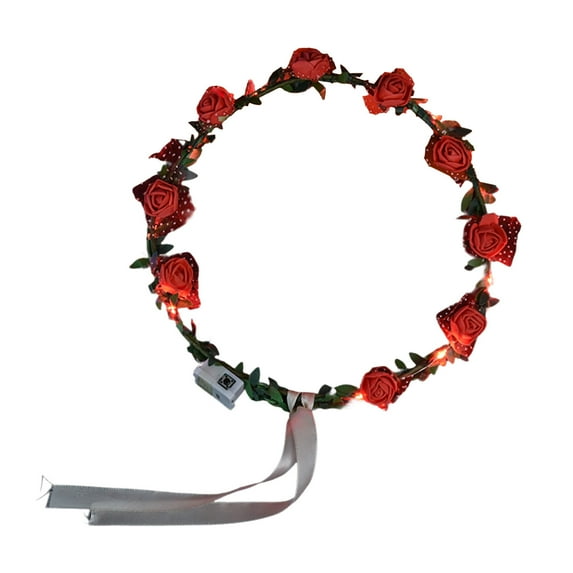 Nmdmisc LED Flower Headband Crown,Flower Wreath Headband Luminous,Light up Headband LED Hair Accessories Crown Luminous Head Band (Red)