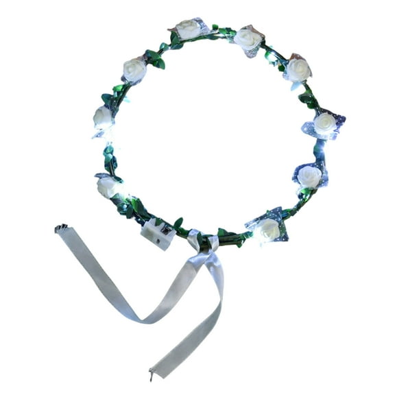 Nmdmisc LED Flower Headband Crown,Flower Wreath Headband Luminous,Light up Headband LED Hair Accessories Crown Luminous Head Band (White)
