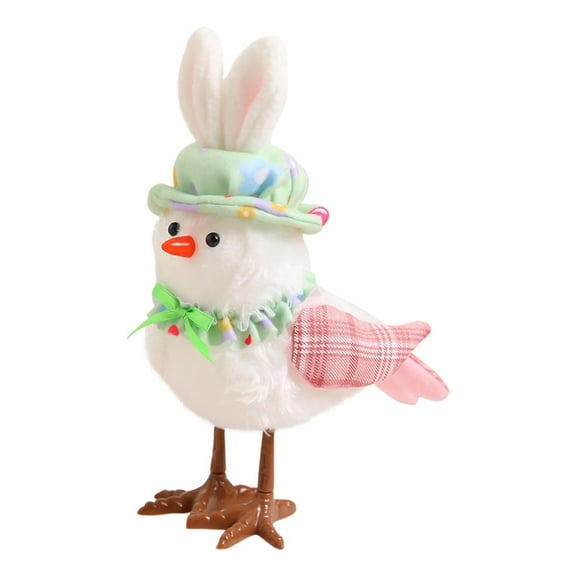Nmdmisc Lighted Easter Plush Bird Dolls 10" Standing White Birds Figurine Ornaments with Easter Bunny Ears & Colorful Hat,Perfect for Table Holiday Home Decoration Party Ideal Gifts(Pink)