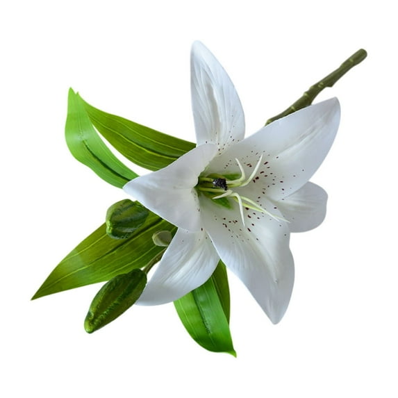 Nmdmisc Lily Artificial Flowers Bulk Mothers Day Bouquet 14" Long Stems Plastic Flower Wedding Decoration Indoor Home Decor DIY Floral Crafts Table Centerpiece (White)