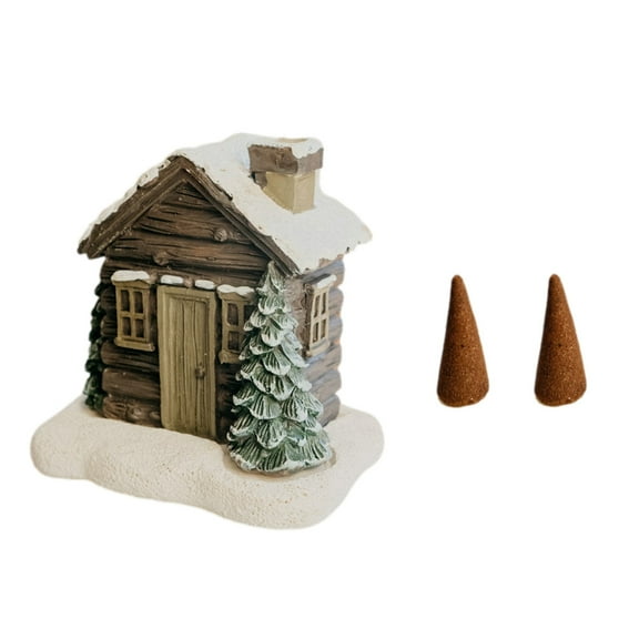 Nmdmisc Log Cabin Incense Burner,Log Cabin Snowy Winter Incense Burner,Resin Home Incense Cone Burner with 2 Incense Cones,Aromatherapy Diffuser Home Tabletop Decorations