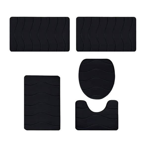 Nmdmisc Luxury Bathroom Rugs Set 5 Piece - Memory Foam Bath Mat Set, Toilet Rug Set. Strong Absorbent, Non-Slip, Ultra Soft, Easy to Clean, Black
