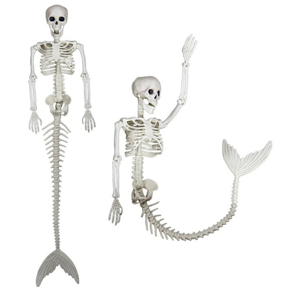 Nmdmisc Mermaid Skeleton Halloween Decor 55" Life Size Mermaid Skeleton with Posable Movable Joints and Soft Tail for Home Indoor Outdoor Spooky Scene Party Halloween Props Decorations