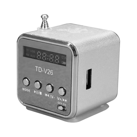 Nmdmisc Mini Speaker Digital Portable Music MP3/4 Player Micro SD/TF USB Disk Speaker FM Radio Mini Digital Display Screen Speaker Music Player(Silver)