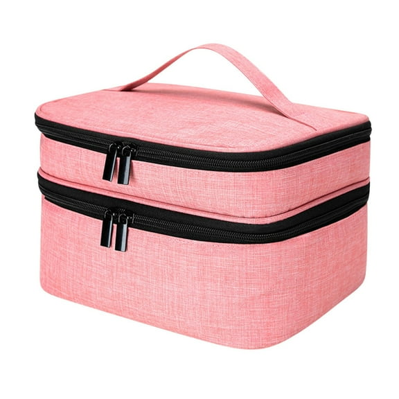 Nmdmisc Nail Polish Organizer Case Holds 30 Bottles(15ml) with Handle,Double Layer Portable Nail Polish Carrying Case Manicure Set Case Travel Storage Organizer Holder Nail Polish Bag -Pink