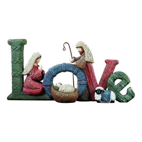 Nmdmisc Nativity Set Christmas Nativity Set Love Holy Family with Lamb Figurine Love Nativity Set Knitting Style Resin Nativity Scene Set for Home Office Style 2 Nativity Scene(B)