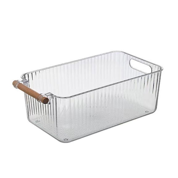 EWSFHUI Plastic Stackable Storage Bins with Wooden Handle 12" Large Clear Acrylic Organizer for Pantry Organization Open Storage Containers for Shelves Kitchen Refrigerator Cabinet