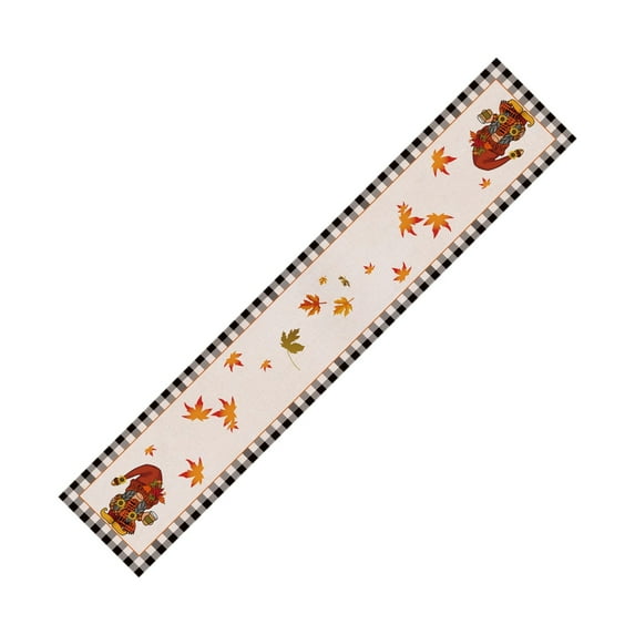 Nmdmisc Pumpkin Gnome Maple Leaf Buffalo Plaid Fall Table Runner,Autumn Kitchen Dining Table Decoration for Outdoor Home Party Thanksgiving Decor 13x72 Inch