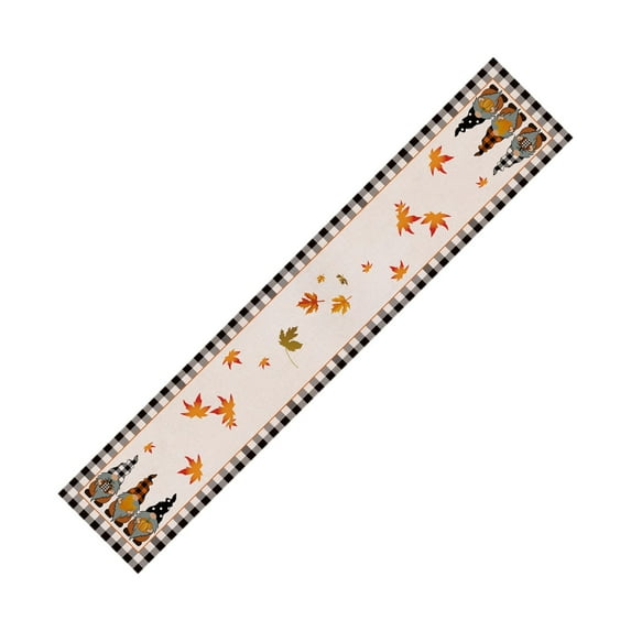 Nmdmisc Pumpkin Gnome Maple Leaf Buffalo Plaid Fall Table Runner,Autumn Kitchen Dining Table Decoration for Outdoor Home Party Thanksgiving Decor 13x72 Inch