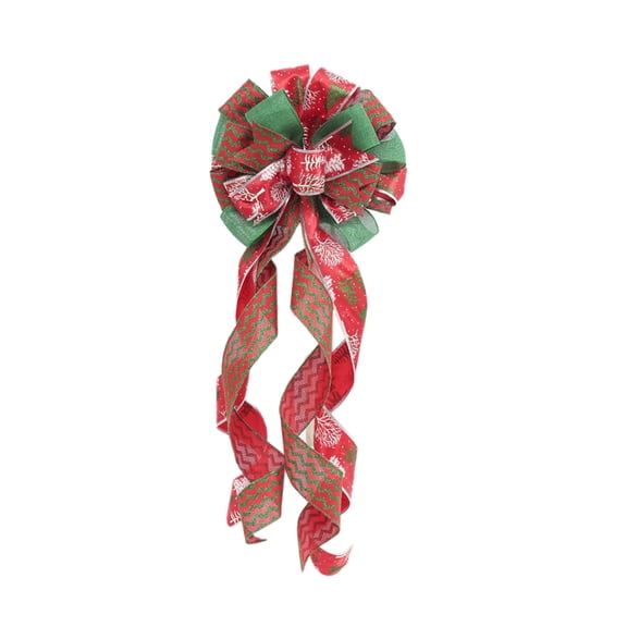 EWSFHUI Red and Green Christmas Tree Topper Bow with Streamers, Wreath Bows Xmas Tree Topper for Farmhouse Christmas Tree Festival Holiday Party Home Decoration (Stripes)