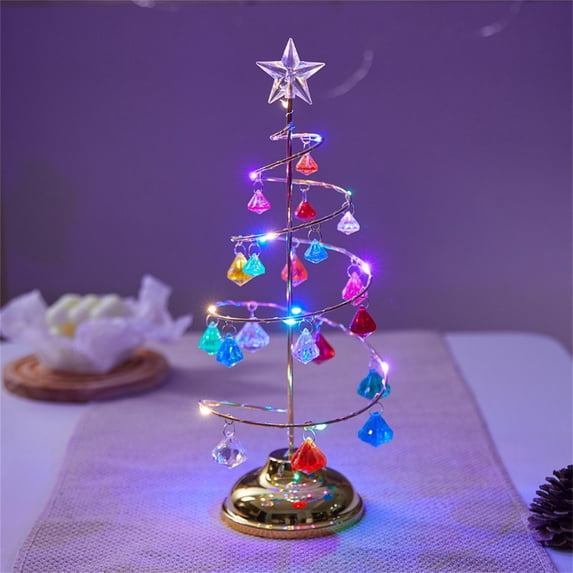 Nmdmisc Small Christmas Tree with Lights,Table Top Pre-lit Artificial Mini Crystal Christmas Tree LED Glass Skinny Desktop Tiny Christmas Tree Christmas Decor for Indoor