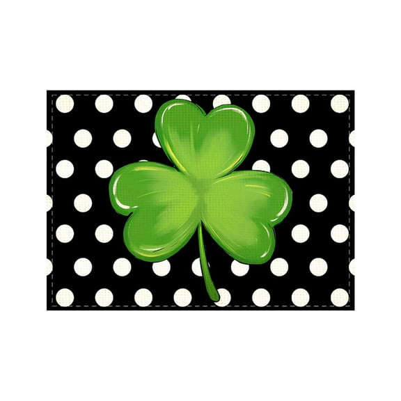 Nmdmisc St Patricks Day Placemats 12X19 Inches, Green Shamrock Black Dots Spring Seasonal Farmhouse Burlap Indoor Kitchen Dining Table Mats Decorations for Home Party