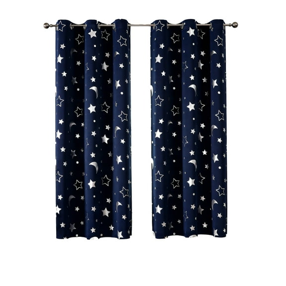 Nmdmisc Star Blackout Curtains for Kid's Bedroom,Thermal Insulated Room Darkening Window Drapes with Grommet for Nursery Baby Room,Set of 2 Panels,53.93 x 51.96 Inch