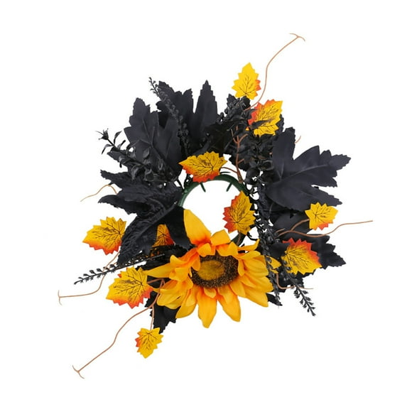 Nmdmisc Sunflower Wreath Candle Ring Halloween Holder Artificial Maple Leaves Pillar for Home Table Wedding Party