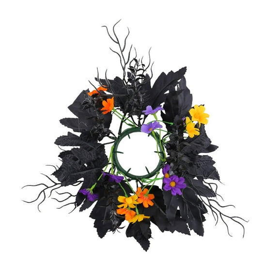 Nmdmisc Sunflower Wreath Candle Ring Halloween Holder Artificial Maple Leaves Pillar for Home Table Wedding Party