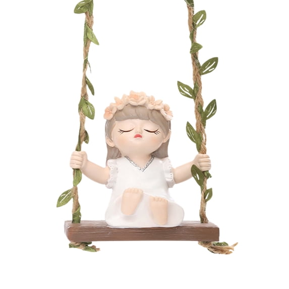 Nmdmisc Swing Girl Garden Statue Ornament Cute Resin Girl Figure Hanging Outdoor Funny Garden Decor for Patio Yard Lawn Fence Pathway Backyard