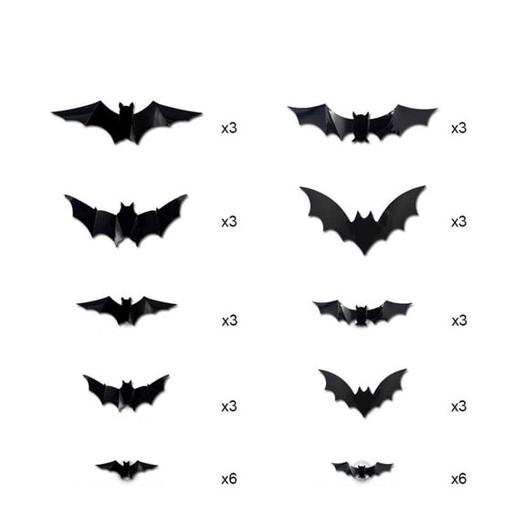 EWSFHUI Three-dimensional Halloween LED Night Light Bats Holiday Party Window Display Garage Decoration PVC Flash Wall Stickers 36pcs
