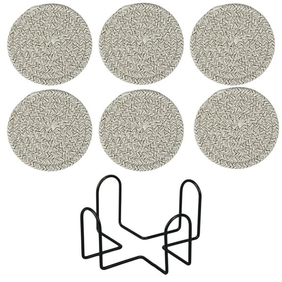 Nmdmisc Trivets for Hot Pots and Pans - Kitchen Discovery 4.4" Cotton Gauze Trivets - Set of 6 Woven Pot Pads with one Bracket for Serving Hot or Cold Dishes and Protecting Your Table