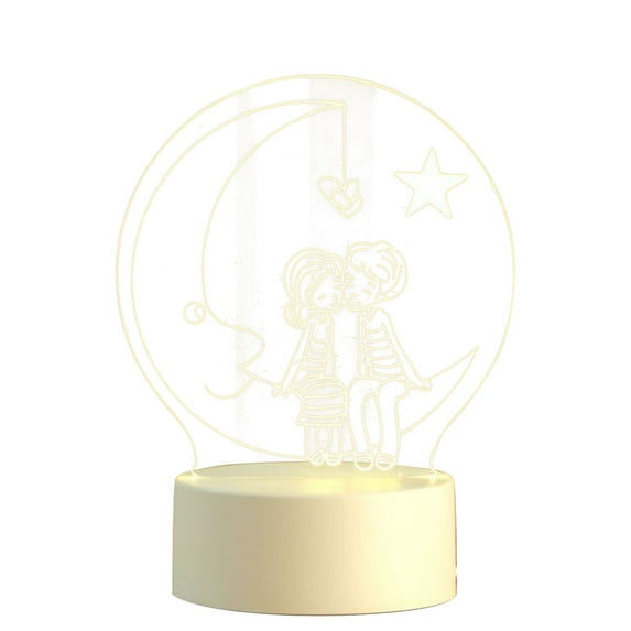 Nmdmisc Valentine's Day 3D Illusion Night Light,Cute Night Light USB Wooden Base Bedside Lamp with Warm Colors for Holiday Gift Bedroom Living Room Decor Lamp (B)