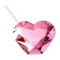 Nmdmisc Valentine's Day Heart Shaped Cups 20 oz Plastic Tumblers with Lids and Straws Reusable Glitter Cocktail Cup for Drinking Water Anniversary Valentine's Day Party Gift (Pink)