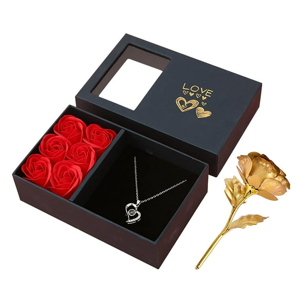 Nmdmisc Valentines Day Crystal Bracelet & Necklace with Simulation Rose Eternal Flowers Rose Box Gifts Set for Mom Wife Girlfriend Her Birthday Gifts for Women (Necklace)