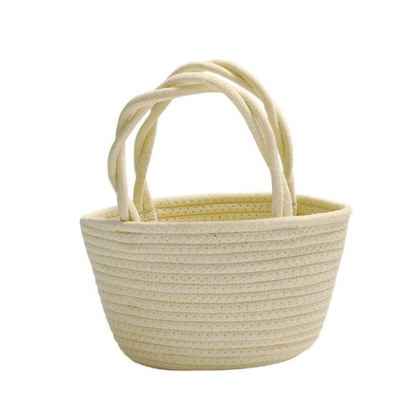 Nmdmisc Woven Basket with Rainbow Handle Portable Storage Basket Handbag with Tassel for Nursery Room Toys Books Organization,Vacation Casual Outings Beach