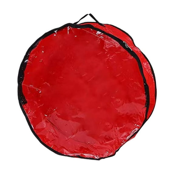 Nmdmisc Wreath Storage Bag 24" - Garland Holiday Container Tear Resistant Material - Easy Storage Featuring Heavy Duty Handles and Single Sided Transparent 24" X 24" X 7.87" (Red)
