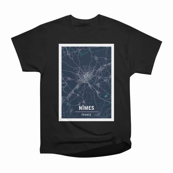 Nmes France Blue Dark City Map T-Shirt Tee Gift For Him Merch For Her Apparel For Friend