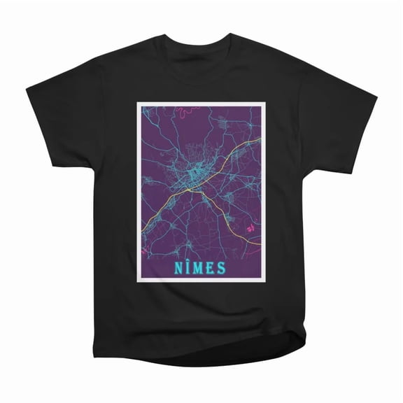 Nmes France Neon City Map T-Shirt Tee Gift For Him Merch For Her Apparel For Friend