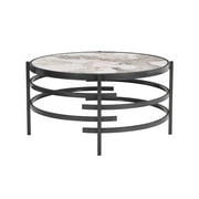 Nmkwnr Round Coffee Table with Stone Top and Sturdy Metal Frame, Coffee Table for Living Room, Office, Black