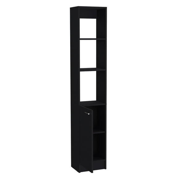 Nmkwnr 1 Door Bathroom Cabinet with 3 Open Shelves and 2 Inner Shelves, Storage Cabinet for Living Room, Bathroom, Black
