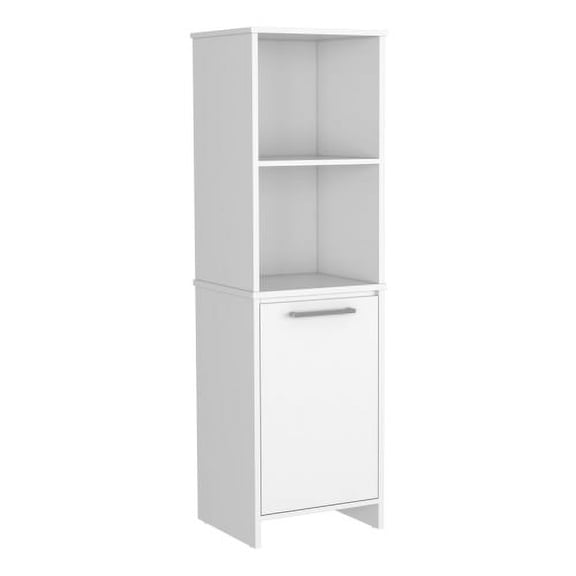 Nmkwnr 1 Door Wood Kitchen Pantry Cabinet with 2 Open Shelves and 2 Inner Shelves, Perfect for Living Room, Dining Room, Kitchen, White